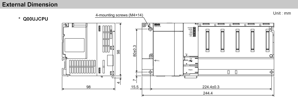 Kích thước PLC Mitsubishi Q00UJCPU